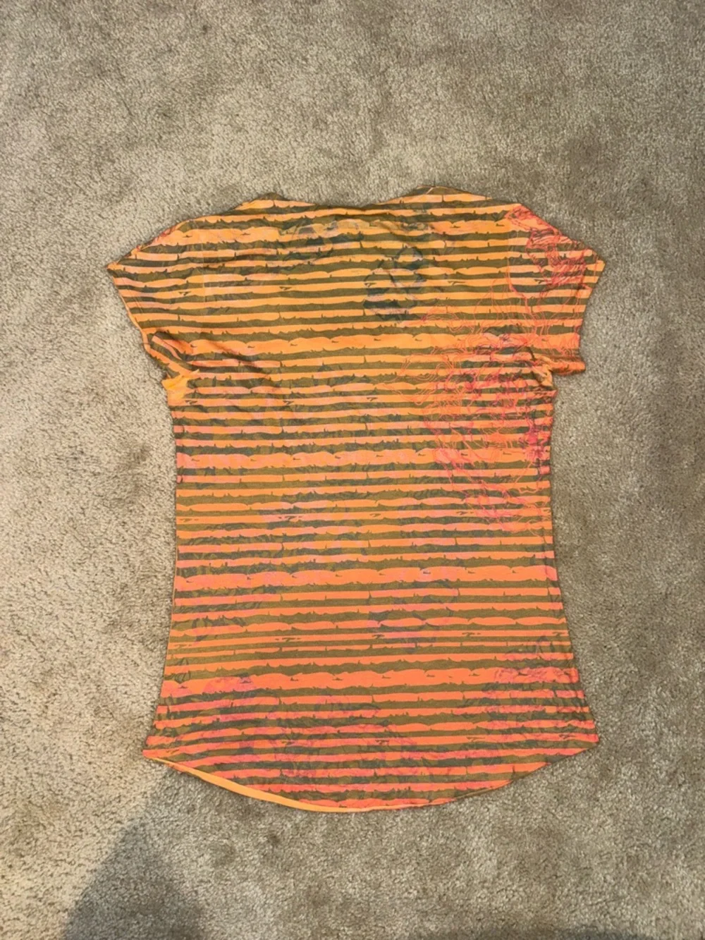 Vintage Y2K The North Face Orange Striped Pink Floral Short-Sleeve Baby Tee - Picture 5 of 5